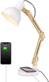 img 4 attached to 🔌 ELYONA Adjustable Wood Desk Lamp with Wireless Charging, USB Ports & Swing Arm - Perfect for Office, Dorm, Bedroom & Living Room!