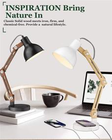 img 3 attached to 🔌 ELYONA Adjustable Wood Desk Lamp with Wireless Charging, USB Ports & Swing Arm - Perfect for Office, Dorm, Bedroom & Living Room!