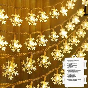 img 4 attached to 🎄 Enhance Your Holiday Décor with 50 LED Christmas Snowflake Lights: 8 Modes, 17 ft String, Battery Operated for Home, Christmas Party, Garden, Xmas Garden Patio, Indoor Outdoor Celebration