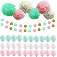 🎀 chic mint pink tissue paper pom pom set with gold accents - perfect for baby showers, weddings, and bridal showers! logo