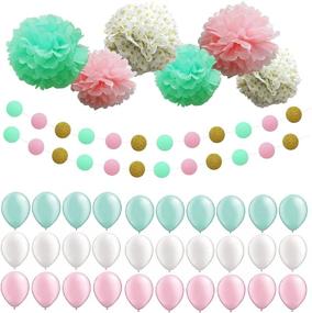 img 4 attached to 🎀 Chic Mint Pink Tissue Paper Pom Pom Set with Gold Accents - Perfect for Baby Showers, Weddings, and Bridal Showers!