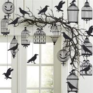 🦇 glitter black crow cage streamer set - halloween party decoration bird banner garland for haunting costumes, bridal showers, birthdays, and more! логотип