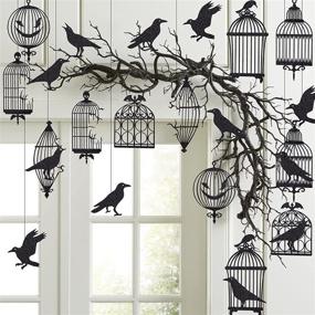 img 4 attached to 🦇 Glitter Black Crow Cage Streamer Set - Halloween Party Decoration Bird Banner Garland for Haunting Costumes, Bridal Showers, Birthdays, and More!