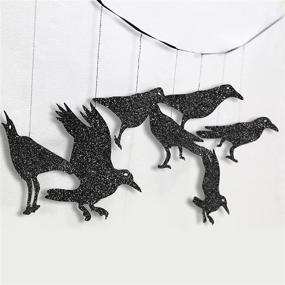 img 2 attached to 🦇 Glitter Black Crow Cage Streamer Set - Halloween Party Decoration Bird Banner Garland for Haunting Costumes, Bridal Showers, Birthdays, and More!