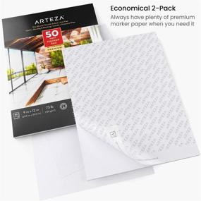 img 3 attached to Arteza Marker Paper Pad (Pack of 2) - 9 x 12 Inches, 50 Sheets, Glue-Bound, Smooth Coated 73-lb Marker Paper for Pigment & Alcohol Markers - Ideal Art Supplies for Drawing, Sketching, Coloring, and Lettering