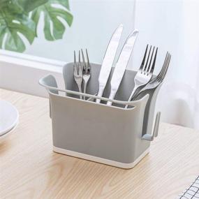 img 4 attached to Poeland Flatware Drying Holder Cutlery Sink Caddy Storage Basket Box with Tray for Kitchen Sink