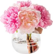 🌸 billibobbi artificial silk peony flowers with wide glass vase - mistyrose and pink, perfect for home wedding & office decoration logo