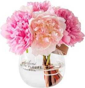 img 4 attached to 🌸 Billibobbi Artificial Silk Peony Flowers with Wide Glass Vase - Mistyrose and Pink, Perfect for Home Wedding & Office Decoration