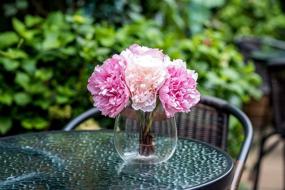 img 1 attached to 🌸 Billibobbi Artificial Silk Peony Flowers with Wide Glass Vase - Mistyrose and Pink, Perfect for Home Wedding & Office Decoration