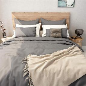 img 4 attached to 🛏️ SUNNEEHOME Queen Size Duvet Cover Sets - Soft Microfiber Comforter Cover with Zipper Closure - Grey (Set of 3 Pieces)