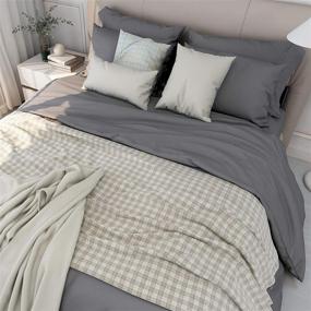 img 2 attached to 🛏️ SUNNEEHOME Queen Size Duvet Cover Sets - Soft Microfiber Comforter Cover with Zipper Closure - Grey (Set of 3 Pieces)