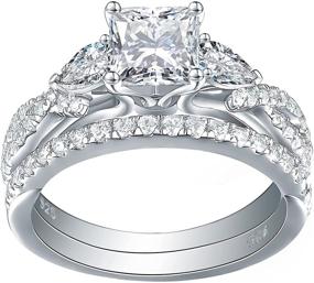 img 4 attached to NewShe 1.7ct Princess Pear White AAAAA CZ 925 Sterling Silver Engagement Wedding Ring Set - Sizes 4-13