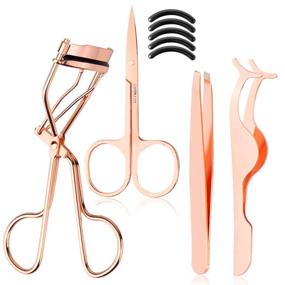 img 4 attached to 💖 Arroyner 4-Piece Eyelash Tool Set: Fake Lash Applicator, Lash Curlers, Eyebrow Scissors (Rose Gold)