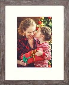 img 4 attached to 🖼️ Frametory Rustic Grey 8x10 Frame with Ivory Mat: Real Glass, Smooth Wood Grain Finish, Easel Stand, Sawtooth Hangers – Ideal for 5x7 Photos – Wall/Table Display – 1-Pack