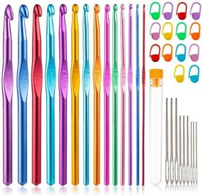 img 4 attached to 🧶 Vodiye 37 PCS Crochet Hooks Set: Ergonomic Aluminum Handles for Arthritic Hands, Complete with Stitch Markers and Large-Eye Blunt Needles