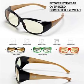 img 3 attached to 👓 Защитные очки Fit Over Blue Light Blocking: Компьютерные игровые очки AHT для улучшения зрения, спокойного сна и снижения усталости глаз у женщин и мужчин (черно-золотые)