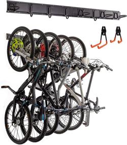 img 4 attached to FDventur Wall Mount Bike Rack: Maximize Garage Space with 5 Bike & 4 Helmet Storage, Suitable for All Shapes and Sizes (Up to 300 lbs Capacity)