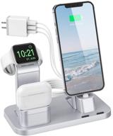 🔌 conido 3 in 1 charging station for apple product: iphone 12 mini/12 pro max/se new/11 pro max, airpods/airpods 2, apple watch se series 6/5/4/3/2/1 - silver charger logo