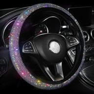 🌈 carwales car bling steering wheel cover for women girls, 15 inch - colorful crystal rhinestone diamond rainbow bling - anti slip wheel accessories - black logo