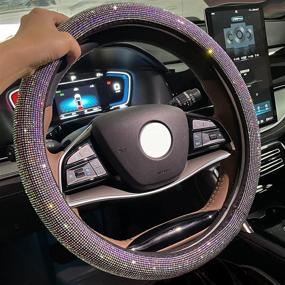 img 3 attached to 🌈 Чехол Carwales Car Bling для руля для женщин и девочек, 15 дюймов - Цветной кристальный ринестоун радужный блеск - Аксессуары противоскольжения для руля - Черный