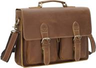 👜 full grain leather men's casual briefcase messenger bag - fits 15.6" laptop - ideal work satchel logo