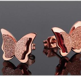 img 1 attached to Sand Brushed Butterfly Stud Earrings in Stainless Steel for Enhanced SEO