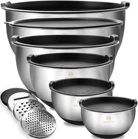 img 4 attached to 🥣 6-Piece Stainless Steel Mixing Bowls Set with Airtight Lids, Sizes: 5, 4.5, 3, 2.5, 1.5, 1.2 QT, Includes 3 Grater Attachments, Measurement Marks, Non-Slip Bottoms - Ideal for Mixing, Serving, and Storage