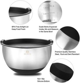 img 3 attached to 🥣 6-Piece Stainless Steel Mixing Bowls Set with Airtight Lids, Sizes: 5, 4.5, 3, 2.5, 1.5, 1.2 QT, Includes 3 Grater Attachments, Measurement Marks, Non-Slip Bottoms - Ideal for Mixing, Serving, and Storage