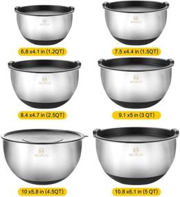 img 1 attached to 🥣 6-Piece Stainless Steel Mixing Bowls Set with Airtight Lids, Sizes: 5, 4.5, 3, 2.5, 1.5, 1.2 QT, Includes 3 Grater Attachments, Measurement Marks, Non-Slip Bottoms - Ideal for Mixing, Serving, and Storage