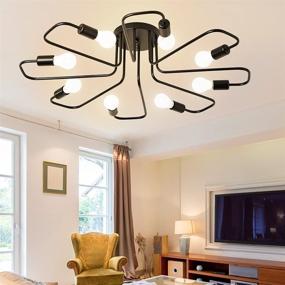 img 4 attached to Focondot Elegant Industrial Vintage 8-Light Semi Flush Mount Ceiling 💡 Lamp Fixture with E26 Base Holders for Living Room, Bedroom, Dining Room