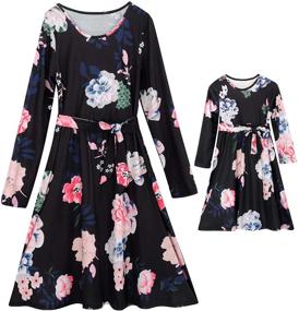 img 3 attached to Stylish Mumetaz Mommy and Me Floral Printed Matching Family Outfits: Comfy Long Sleeve Midi Dress with Pocket and Belt