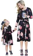 stylish mumetaz mommy and me floral printed matching family outfits: comfy long sleeve midi dress with pocket and belt logo