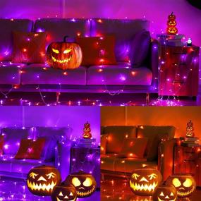 img 3 attached to 🎃 NELSION 98FT 300 LED Halloween Fairy String Lights - Festive Outdoor Ghost Decorations for Home Porch, Garden, Xmas Tree - Orange & Purple