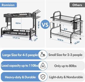 img 3 attached to 🍽️ Efficient 2 Tier Dish Rack: romision Stainless Steel Large Dish Drying Rack with Drainboard Set & Utensil Holder, Cup Holder, Dish Drainer for Kitchen Counter (Black)