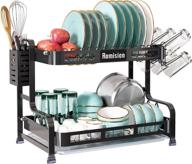 🍽️ efficient 2 tier dish rack: romision stainless steel large dish drying rack with drainboard set & utensil holder, cup holder, dish drainer for kitchen counter (black) логотип