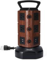 🔌 jackyled power strip tower surge protector - 6.5ft extension cord, 4 usb ports, 10 ac outlets - electric charging station for home office dorm desktop computer - walnut and black logo