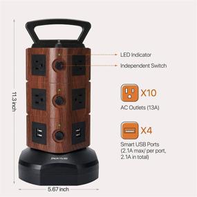 img 2 attached to 🔌 JACKYLED Power Strip Tower Surge Protector - 6.5ft Extension Cord, 4 USB Ports, 10 AC Outlets - Electric Charging Station for Home Office Dorm Desktop Computer - Walnut and Black