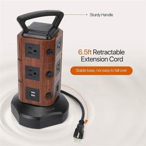 img 1 attached to 🔌 JACKYLED Power Strip Tower Surge Protector - 6.5ft Extension Cord, 4 USB Ports, 10 AC Outlets - Electric Charging Station for Home Office Dorm Desktop Computer - Walnut and Black