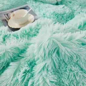 img 1 attached to 🛏️ JAUXIO Luxury Long Faux Fur 3 PCS Bedding Set: Shaggy Comforter, Duvet Cover, and Pillow Shams - Ultra Soft Crystal Velvet Reverse for Queen Size Bed - Aqua