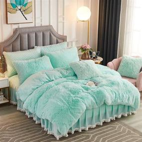 img 4 attached to 🛏️ JAUXIO Luxury Long Faux Fur 3 PCS Bedding Set: Shaggy Comforter, Duvet Cover, and Pillow Shams - Ultra Soft Crystal Velvet Reverse for Queen Size Bed - Aqua