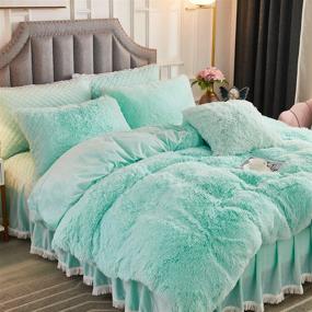 img 2 attached to 🛏️ JAUXIO Luxury Long Faux Fur 3 PCS Bedding Set: Shaggy Comforter, Duvet Cover, and Pillow Shams - Ultra Soft Crystal Velvet Reverse for Queen Size Bed - Aqua