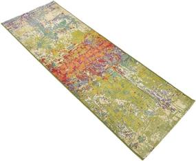 img 3 attached to 🎨 Modern Collection Rustic Abstract Distressed Bright Colors Indoor Outdoor Area Rug Unique Loom 2 x 6 ft Multi/Green