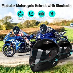 img 2 attached to 🏍️ Шлем для мотоциклистов с Bluetooth FreedConn BM2-S с возможностью откидывания козырька - голосовой набор номера, громкое динамичное вызов, диапазон 500 м, 2-3 участника, MP3, FM, сертификат DOT.