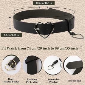 img 3 attached to Stylish Heart-shaped Wide Black Belt with Metal Buckle - Perfect for Women, Girls, Students, Jeans, Shorts, Ladies Dress