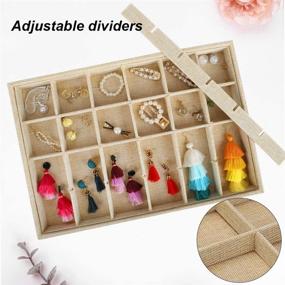 img 1 attached to 📦 Stackable Sackcloth Jewelry Trays Organizer Set with Clear Lid - Jewelry Storage Display Trays for Drawers, Earrings, Necklaces, Bracelets, Rings - Set of 4