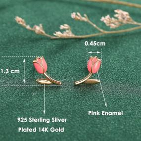 img 3 attached to 🌹 UTISUVIKO Cute Pink Rose Flower Stud Earrings: 925 Sterling Silver with Enamel, 14K Gold Plated Ear Studs - Hypoallergenic Jewelry Gift for Girls, Women, Daughter, Wife, Friends, Mother