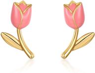 🌹 utisuviko cute pink rose flower stud earrings: 925 sterling silver with enamel, 14k gold plated ear studs - hypoallergenic jewelry gift for girls, women, daughter, wife, friends, mother logo