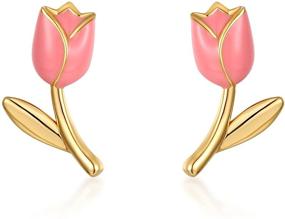 img 4 attached to 🌹 UTISUVIKO Cute Pink Rose Flower Stud Earrings: 925 Sterling Silver with Enamel, 14K Gold Plated Ear Studs - Hypoallergenic Jewelry Gift for Girls, Women, Daughter, Wife, Friends, Mother