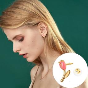 img 2 attached to 🌹 UTISUVIKO Cute Pink Rose Flower Stud Earrings: 925 Sterling Silver with Enamel, 14K Gold Plated Ear Studs - Hypoallergenic Jewelry Gift for Girls, Women, Daughter, Wife, Friends, Mother