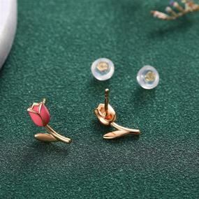 img 1 attached to 🌹 UTISUVIKO Cute Pink Rose Flower Stud Earrings: 925 Sterling Silver with Enamel, 14K Gold Plated Ear Studs - Hypoallergenic Jewelry Gift for Girls, Women, Daughter, Wife, Friends, Mother